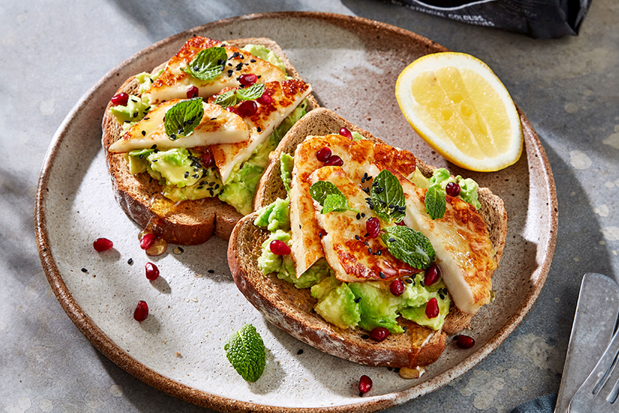 Summer Pomegranate and Halloumi Toast - Abbott's Bakery